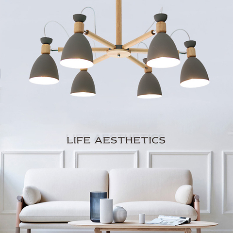 Nordic modern adjustable solid wood chandelier E27 220V kitchen living room bedroom apartment bedroom restaurant home fixture ► Photo 1/6