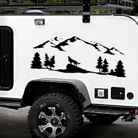 For SUV RV Camper Offroad Howling Wolf Silhouette Car Decor Mountains Woodland Forest Animal Moonlight Car Sticker Decals ► Photo 1/6