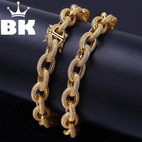 Hip Hop King12mm Twisted and Oval Link Bracelet Iced Out Micro Pave Zircon Fashion Punk Chain Bling Charms Jewelry ► Photo 1/6