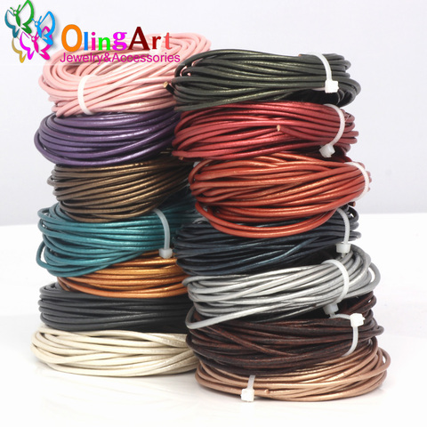 OlingArt Leather Cords 3mm 5M Craft Round pearl Genuine pearls Cord/rope/Wire/string DIY Bracelet choker necklace Jewelry making ► Photo 1/6