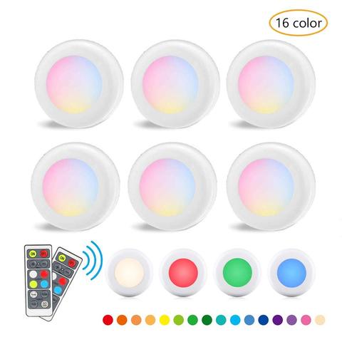 RGBW 16 Colors LED Closet Lights Puck Lights Wireless Dimmable Kitchen Under Cabinet Lighting Battery Powered Night Lights ► Photo 1/6