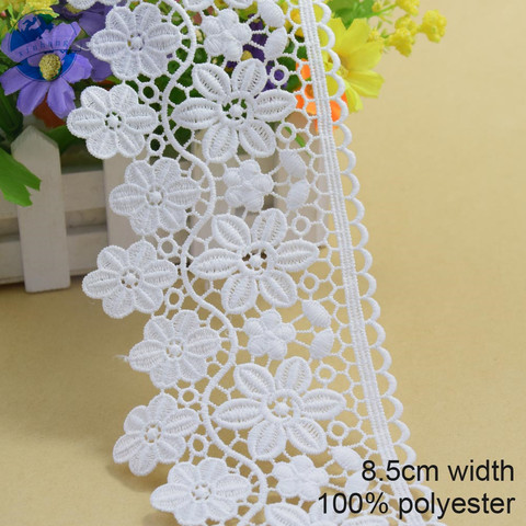 8.5cm white polyester embroid sewing ribbon guipure lace trim or fabric warp knitting DIY Garment Accessories free shipping#3697 ► Photo 1/4