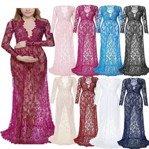 Fashion Maternity Photography Props Maxi Maternity Gown Lace Maternity Dress Fancy Shooting Photo Summer Pregnant Dress Plus ► Photo 1/6