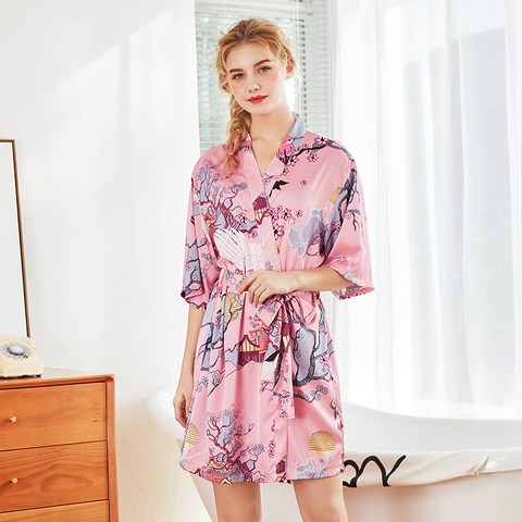 Women Satin Nightdress Faux Silk Nightgown Floral Sleepwear