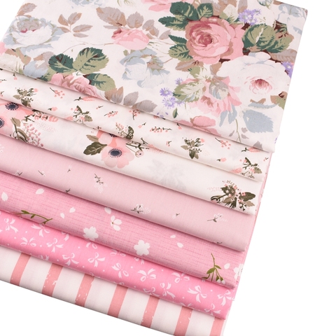 QUANFANG 7pcs/lot Pink flower , Printed Twill Cotton Fabric For Patchwork DIY&Sewing Quilting Material Baby  Doll Cloths 20X25cm ► Photo 1/6