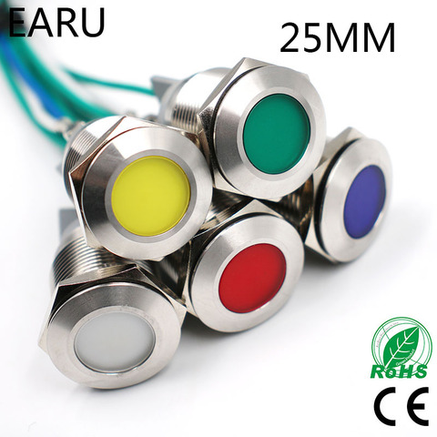 25mm LED Metal Indicator Light Waterproof IP67 Signal Lamp 3V 5V 6V 9V 12V 24V 110V 220V Red Yellow Blue Green White Pilot Seal ► Photo 1/1