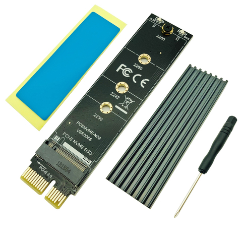 PCI-E PCI Express 3.0 X1 to M.2 M KEY Interface NVMe SSD PCIE M.2 Riser Card Adapter Heatsink SSD 2230 2242 2260 2280 Full Speed ► Photo 1/6