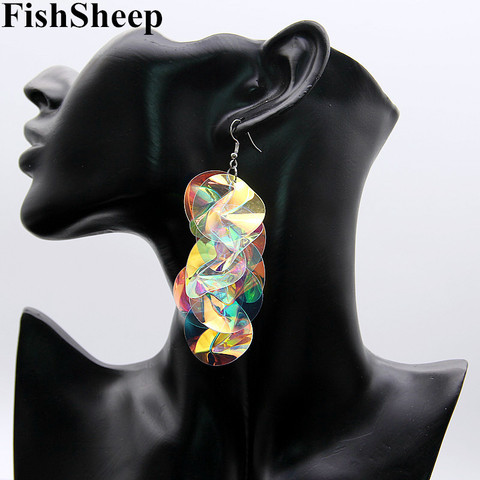 FishSheep Irregular Big Colorful Sequin Flower Drop Earrings For Women Statement Geometric Tassel Long Dangle Earring Jewelry ► Photo 1/6