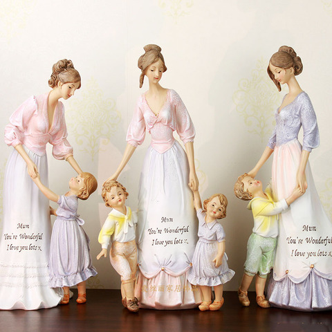 European Creative Resin Children Mother Statues Crafts Home Furnishing Accessories Retro Family Desktop Figurines Ornament Decor ► Photo 1/6