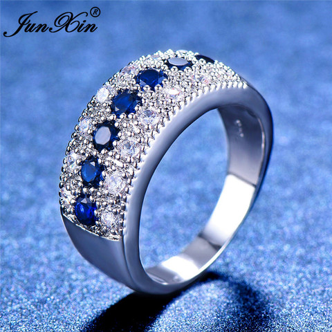 2022 Women Ladies Blue Stone Ring Crystal Round Zircon Finger Ring Cute Wedding Jewelry Silver Color Love Engagement Ring ► Photo 1/6