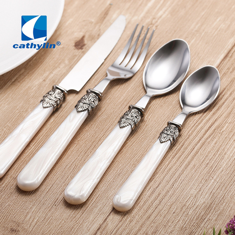 CATHYLIN Flatware Sets 24-Piece Acrylic Handle Stainless Steel Dinnerware Set Restaurant Wedding Cutlery PL0015 ► Photo 1/6