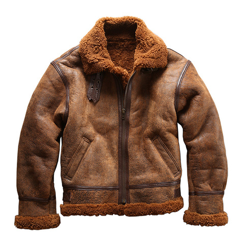 european size high quality super warm genuine sheep leather jacket mens big size B3 shearling bomber military pilot fur jacket ► Photo 1/1