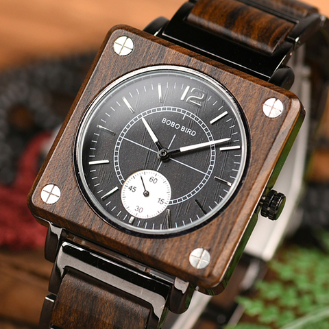 Marque de luxe BOBO BIRD Wooden Men Square Watches Luxury Quartz Personalized Wood Watch Gifts for Men Relojes de marca Famosa ► Photo 1/6