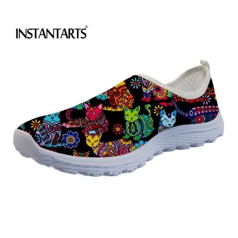 INSTANTARTS Colorful Cartoon Cats Printed Spring Summer Mesh Sneakers Women Casual Flats Super Light Walking Female Flat Shoes ► Photo 1/6