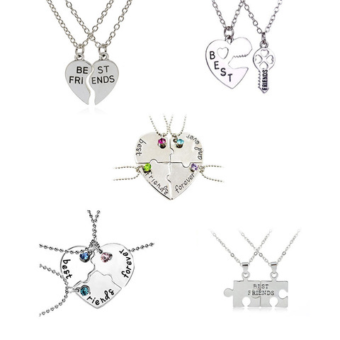 Best Friends 2 or 3 Pcs/Set Heart Necklace Fashion Personality Key Lock Good Friends Crystal Necklace Men Women Trendy Jewelry ► Photo 1/6