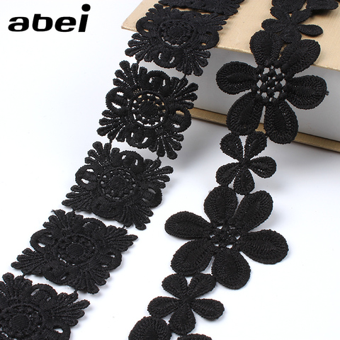 2yards/lot Embroidered Black Lace Trims Water Soluble Flower Ribbon LACE Fabric Appliques DIY Sewing Garments Accessories ► Photo 1/6