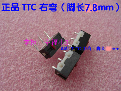 10pcs/lot 100% original TTC curved pin mouse micro switch side buttons of deathadder red dot Slice 7.8mm length pin ► Photo 1/2