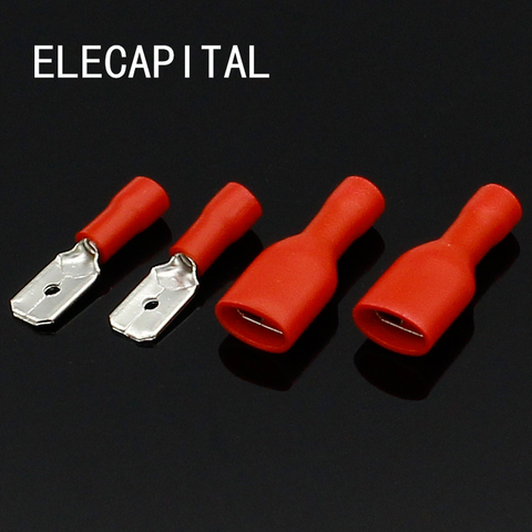 100pcs FDD 1.25-250 MDD1.25-250 6.3mm Red Female + Male Spade Insulated Electrical Crimp Terminal Connectors Wiring Cable Plug ► Photo 1/4