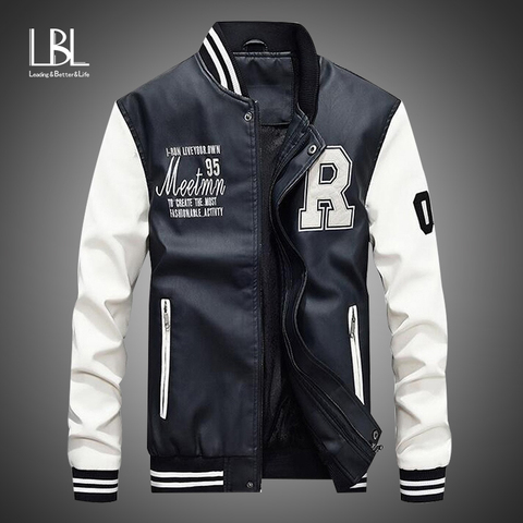 New Men Leather Jacket 2022 Brand Embroidery Baseball PU Jackets Male Casual Luxury Winter Warm Fleece Pilot Bomber Jacket Coat ► Photo 1/6