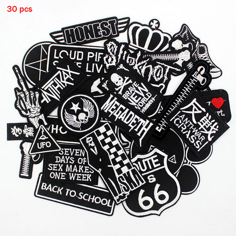 Punkers Motorcycle Riding Letters Patch Black Labels Iron on Badges Stickers Applique for Jacket Jeans Backpack ► Photo 1/3