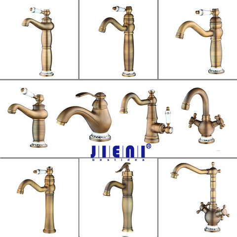 JIENI Antique Brass Counter Top Bathroom Faucet Wash Basin Tap Swivel Single Handle Hot and Cold Water Mixer Tap ► Photo 1/1