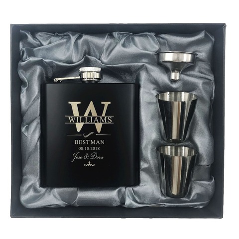 1* Personalized Engraved 6oz Black Stainless Steel Hip Flask Wedding Favors Best Man gift Groom gift Groomsman Gift ► Photo 1/3