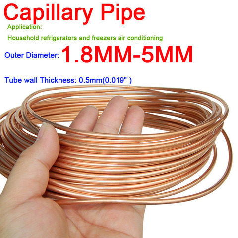 1.6mm 1.8MM 2MM 2.5MM 3MM 3.5MM 4MM 5MM 1M Dia Copper Tone Refrigeration Capillary Pipe Tubing Coil refrigeration T2 1.2P tube ► Photo 1/5