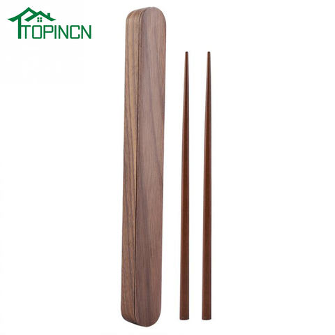 TOPINCN Portable Eco-friendly Wooden Reusable Chopsticks Natural Bamboo Wood Sushi Food Stick Chopsticks with Storage Case Box ► Photo 1/6