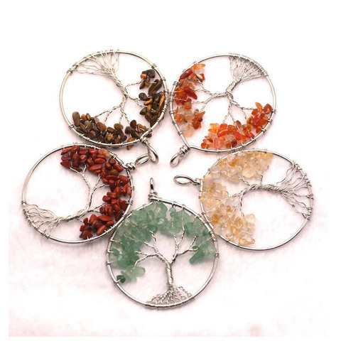 Wholesale mixed crystal Stone Tree Of Life Pendant natural tiger eye lapis lazuli agates pendant 1PCS with chain ► Photo 1/6