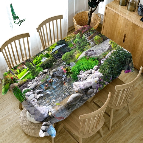 Beautiful Manor Flower and Brook Thicken Cotton Tablecloth 3d Green World Seascape Washable Cloth Rectangular Round Table Cloth ► Photo 1/5