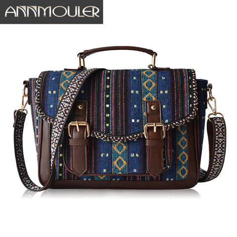 Annmouler New Women Bags National Handbags Vintage Satchel Bag 2 Colors Bohemian Style Shoulder Bag Quality Crossbody Bag  ► Photo 1/6