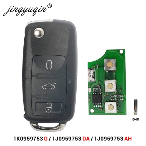 jingyuqin 3 Button Flip Remote Car Key Fob For VW PASSAT Polo Skoda Seat Polo/Golf/Beetle 1J0959753 DA/AH 1K0959753G 434Mhz ID48 ► Photo 1/5