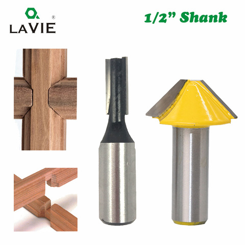 LAVIE 2pcs 12mm 1/2 Carbide Tenon Cutting Bits Knife Flat-bottomed V Shape Milling Cutters Router Bit for Wood Door Window 027 ► Photo 1/5
