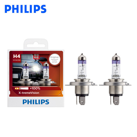 Philips H4 9003 12V 60/55W P43t X-treme Vision Car Headlight Bright Halogen Bulbs ECE Approve 100% More Vision 12342XV S2, Pair ► Photo 1/6