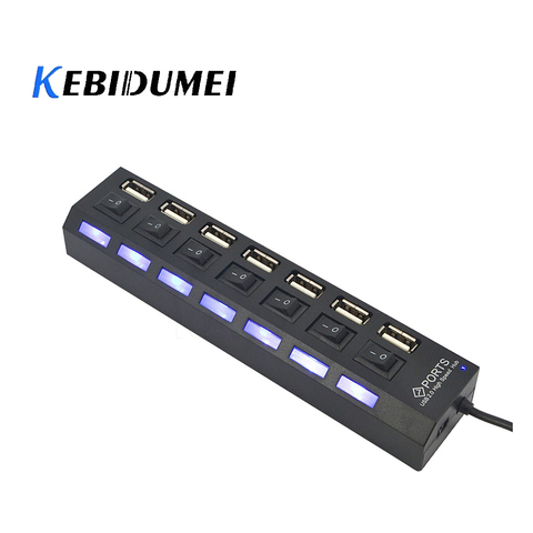 kebidumei Newest High Speed 7 Ports Hub USB 2.0 Hub with Switch LED Indicator 5Gbps For Laptop PC Windows XP Win7/8 Linux Mac OS ► Photo 1/6