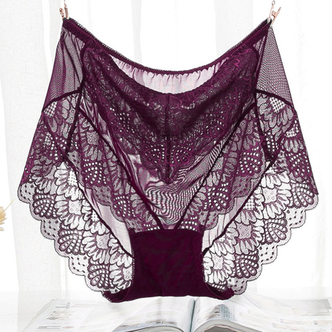 QA195 Women plus size 4XL transparent panties seamless mesh lace sexy underwear ladies high waist briefs ► Photo 1/6