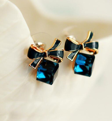2022 New jewelry fashion Gold Color Bowknot Cube Crystal Earring Square bow Earrings for Women Pretty gift ► Photo 1/4
