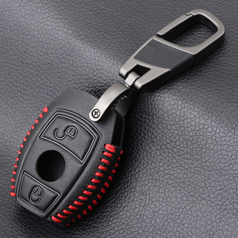 Fashion Leather cover car key case Fit For mercedes benz Cla A180 A200 A260 A AMG Classe 2 buttons keychain keyring ► Photo 1/5
