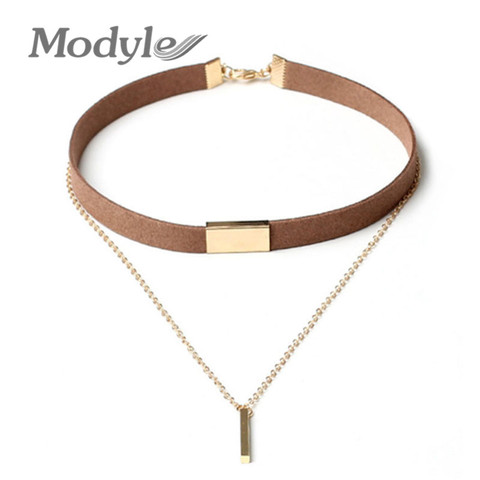 Modyle Fashion Black and Brown Velvet Choker Necklaces Jewelry For Women Gold-Color Statement Necklaces Collares Hot ► Photo 1/6