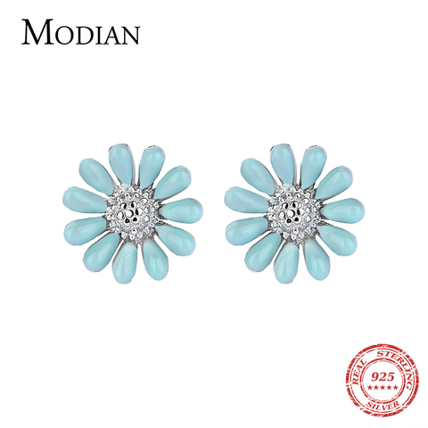 Modian Colorful Flower Enamel Daisy Stud Earrings For Girl Real 925 Sterling Silver Fashion Elegant Clear Zircon Fine Jewelry ► Photo 1/4