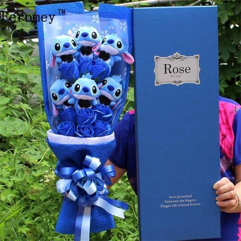 drop shipping Cartoon Lilo Stitch Plush Doll Toys Cute Lilo Stich Plush Bouquet With Fake Flower Wedding Party Gift No Box ► Photo 1/6