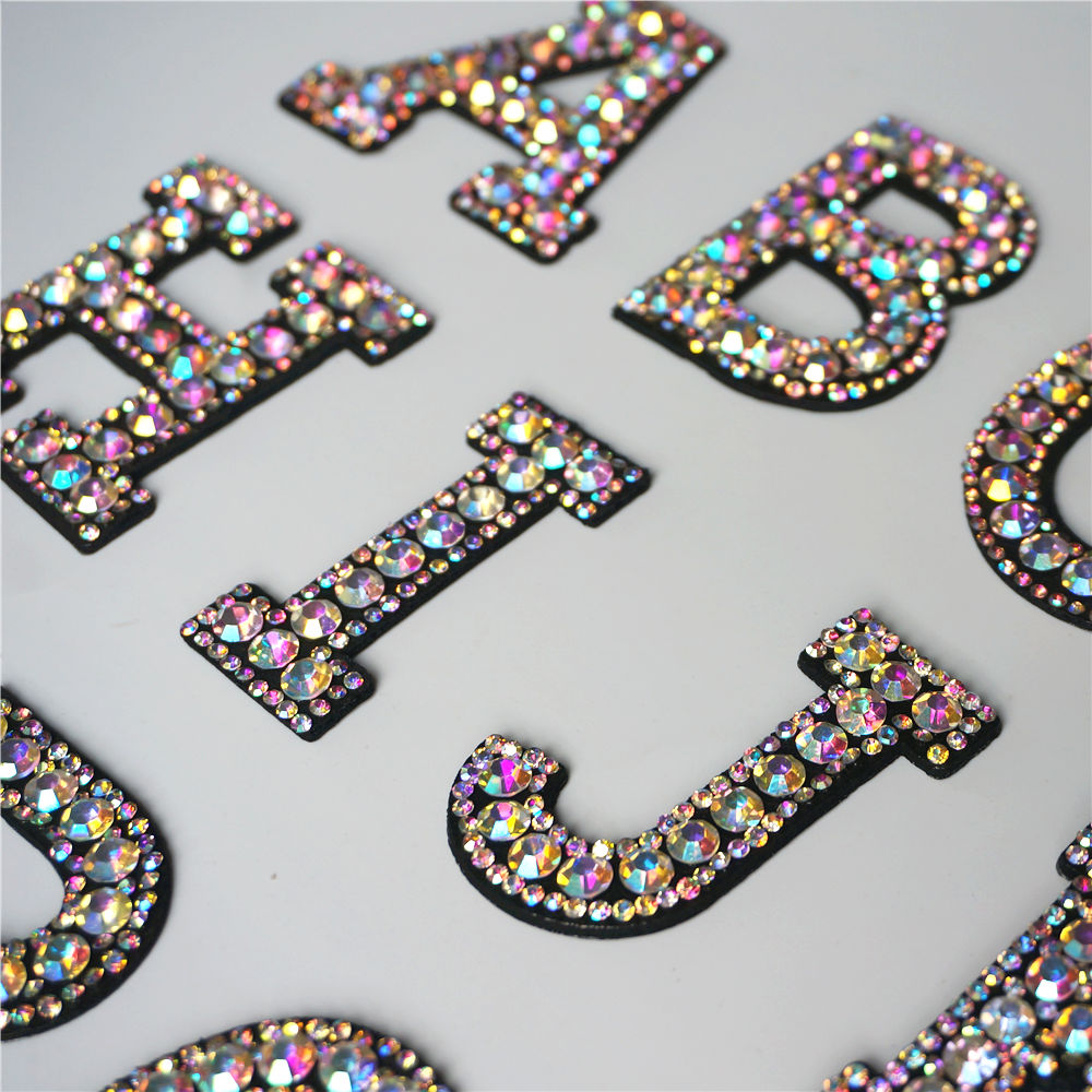 A-Z 1pcs Rhinestone English Alphabet Letter Applique 3D Iron On letters  Patch For Clothing Badge Paste For Clothes Bag Shoes