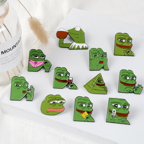 Pepe the Frog Meme Enamel Pins Shooting Pyramid Thinking Drinking Funny 11 Styles Animal Brooch Badge Jewelry Gifts for Friends ► Photo 1/6