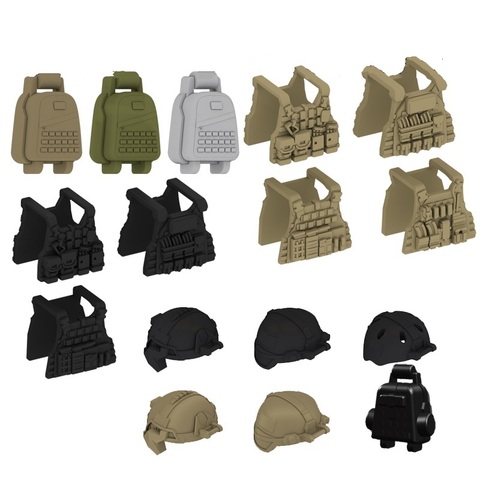 Modern Military Vest Backpack Helmet Gun Weapons City Police Parts Playmobil Figures Building Block Brick Original Mini Toys ► Photo 1/2