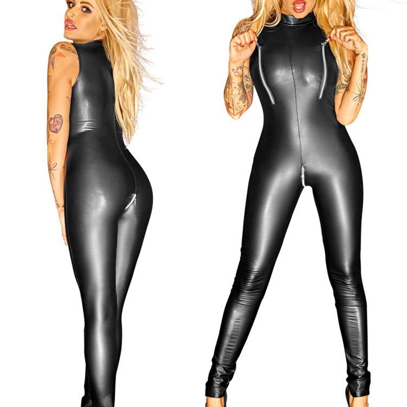 Women's Wetlook Zipper Front Jumpsuit Women's Wetlook Zipper Front Jumpsuit