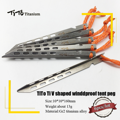 TiTo 6pcs Titanium Tent Peg V Shape titanium Spike Windproof Outdoor Camping titanium tent nail Accessories Titanium Tent stake ► Photo 1/6