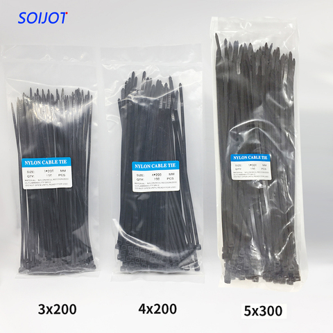3x200/4x200/5x300 Self-Locking Plastic Nylon Wire Cable Zip Ties Set 300PCS 2 colors Cable Ties Fasten Loop Cable ► Photo 1/6