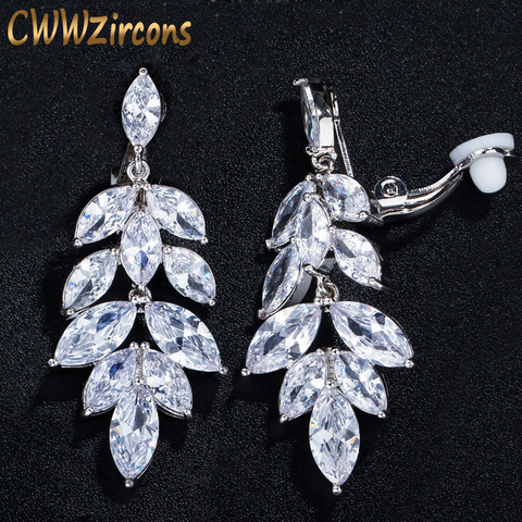 CWWZircons Gorgeous Long Drop Cubic Zirconia Crystal Japanese No Pierced Ear Clip On Earrings for Women Wedding Party CZ407 ► Photo 1/6