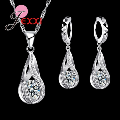 New Water Drop CZ Jewelry Sets 925 Sterling Silver Necklace&Earrings Wedding Jewelry For Women Wedding Party Sets ► Photo 1/5
