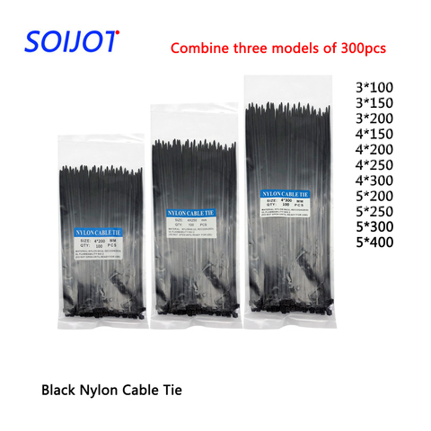 300pcs Three mode Self-Locking Plastic Nylon Wire Cable Zip Ties  Black Cable Ties Fasten Loop Cable Various specifications ► Photo 1/6